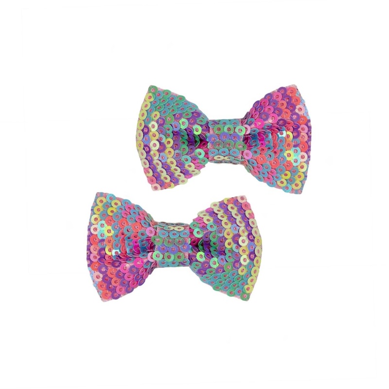 Rainbow Sequins Bows Hair Clips for Kids, 2 Count
