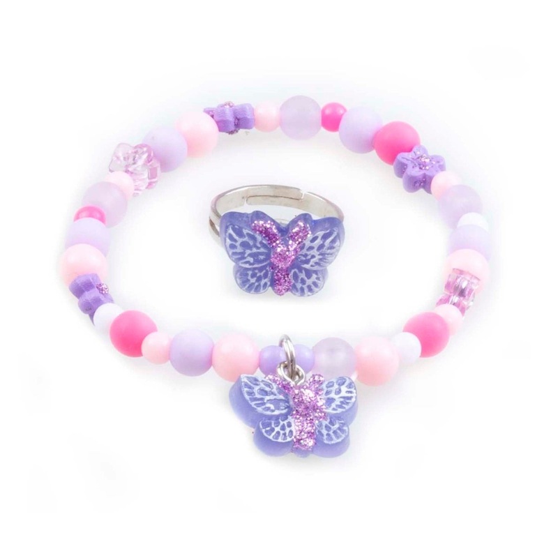 Sparkle Butterfly Bracelet and Ring Set for Kids, 2 Count