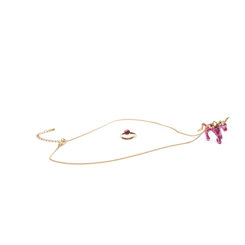 Unicorn Ring and Necklace Set for Kids, Glitter Pink, 1 Count