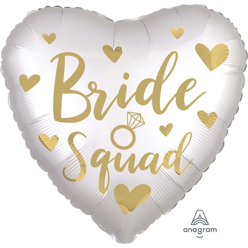 White Satin Bride Squad Heart Shaped Foil Balloon, 18 Inches, 1 Count