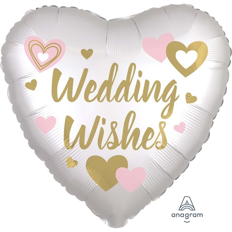 White Satin Wedding Wishes Heart Shaped Foil Balloon, 18 Inches, 1 Count