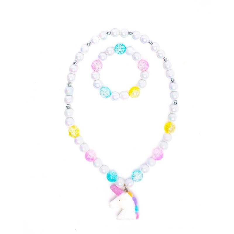 White Unicorn Necklace and Bracelet Set for Kids, 1 Count