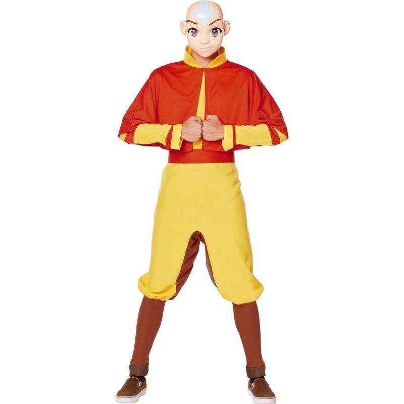 Avatar Aang Costume for Adults, Red and Yellow Jumpsuit S