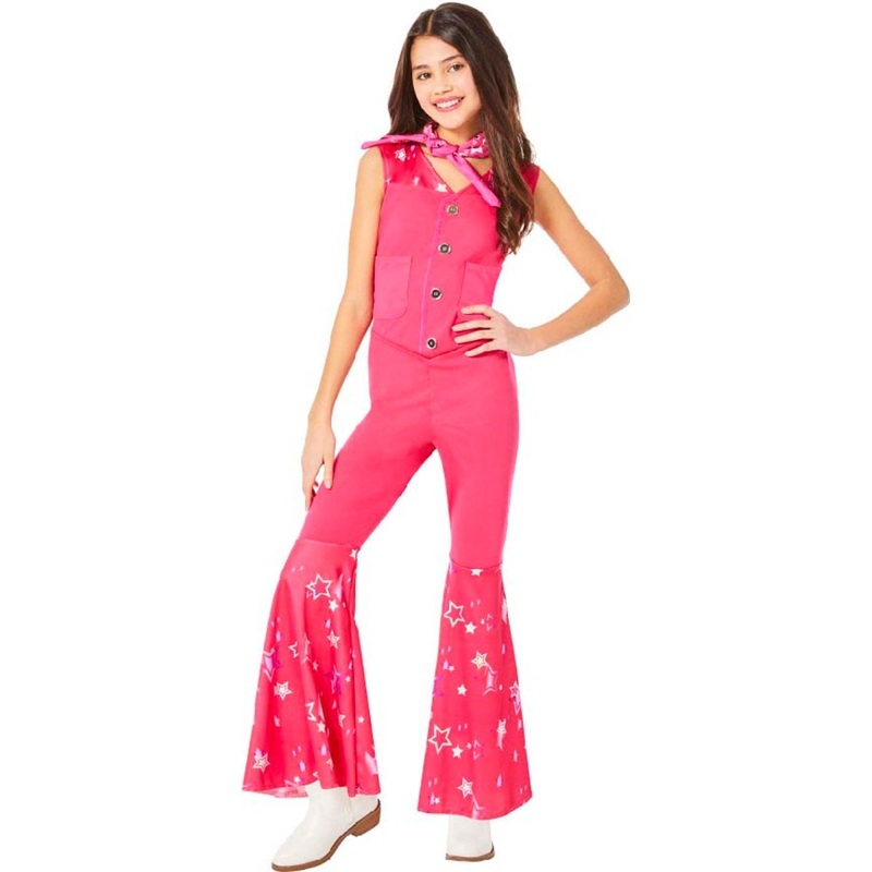 Barbie Cowgirl Costume for Kids, Pink Jumpsuit and Bandana M