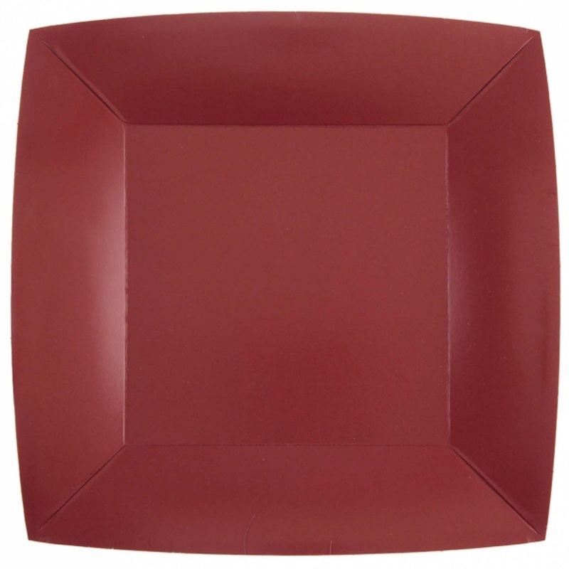 Burgundy Red Large Square Compostable Lunch Paper Plates, 9 Inches, 10 Count