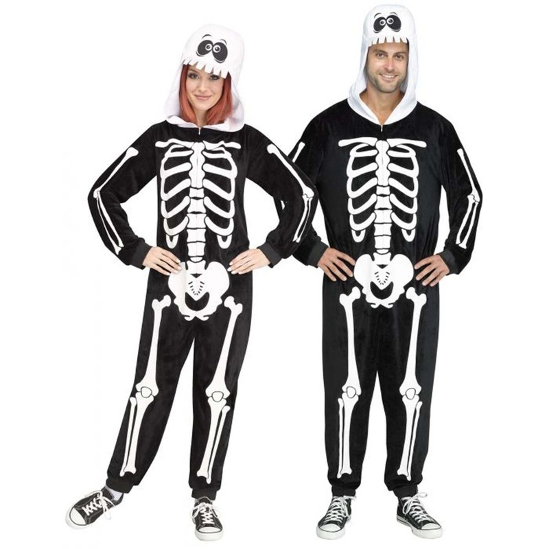 Skeleton Squad Zipster Costume for Adults, Black and White Hooded Jumpsuit M