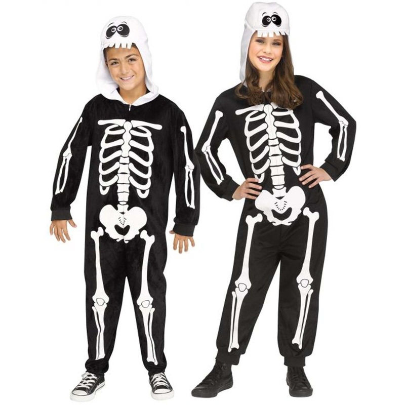Skeleton Squad Zipster Costume for Kids, Black and White Hooded Jumpsuit S