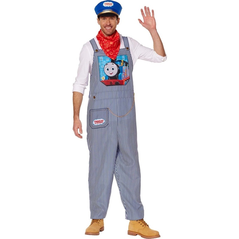 Thomas the Tank Conductor Costume for Adults, Striped Overalls S