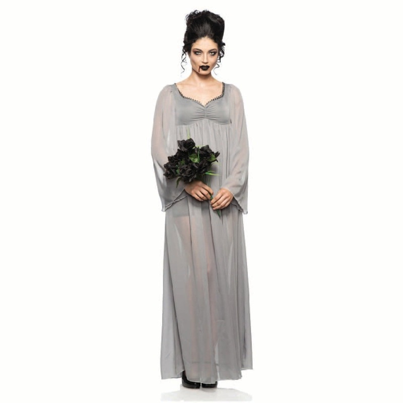 Vampire Bride Costume for Adults, Grey Dress XS