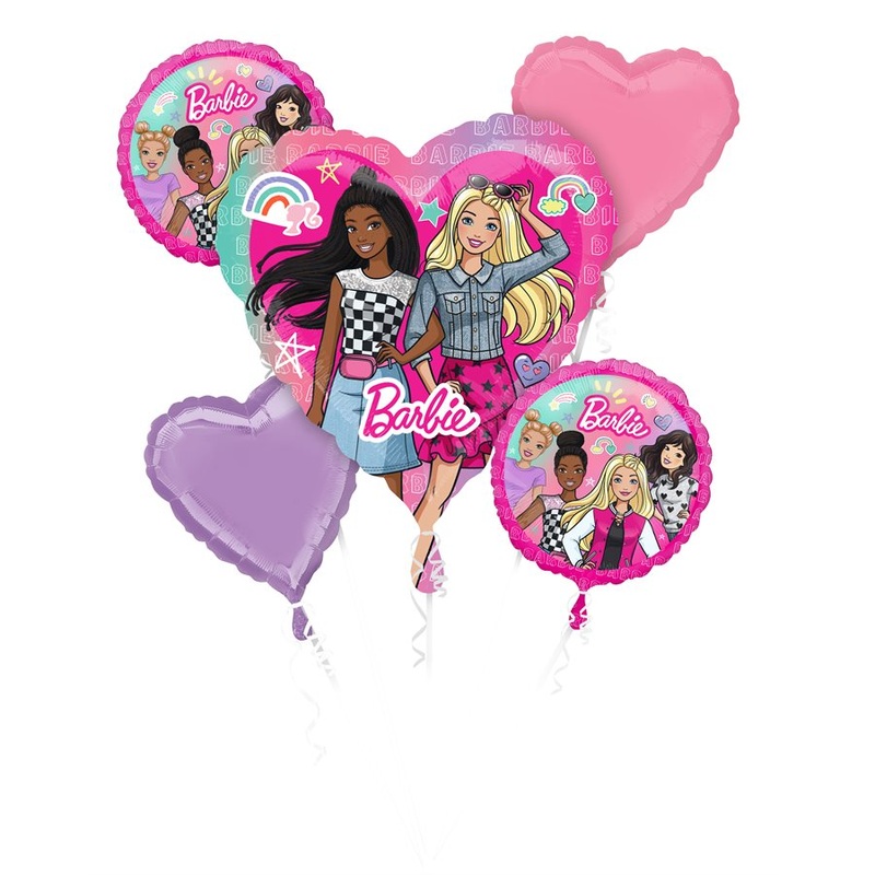 Barbie Dream Foil Balloon Bouquet, Helium Inflation not Included, 5 Count