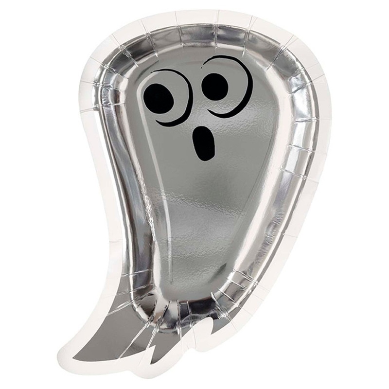 Bats and Boos Large Ghost Shape Lunch Paper Plates, 9 Inches, 8 Count