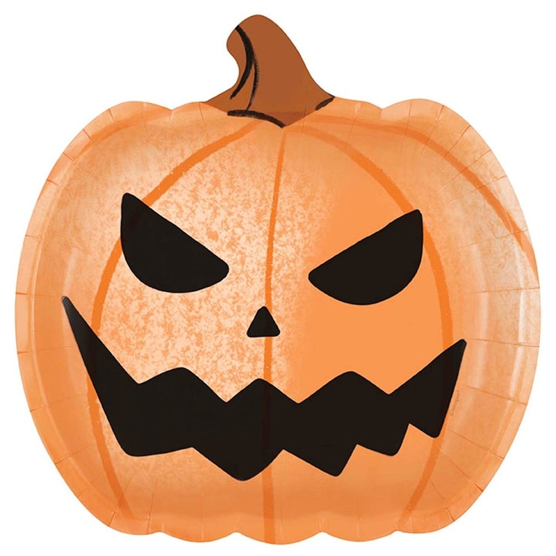 Bats and Boos Large Pumpkin Shape Lunch Paper Plates, 8 Inches, 8 Count