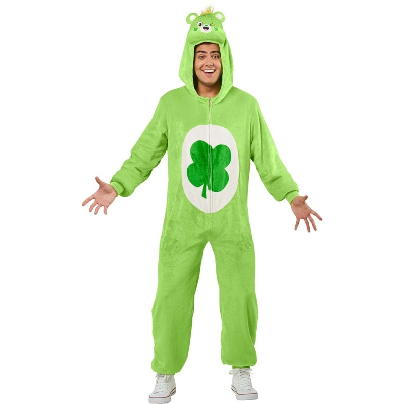 Care Bears Good Luck Bear Costume for Adults, Green Jumpsuit with Hood S/M