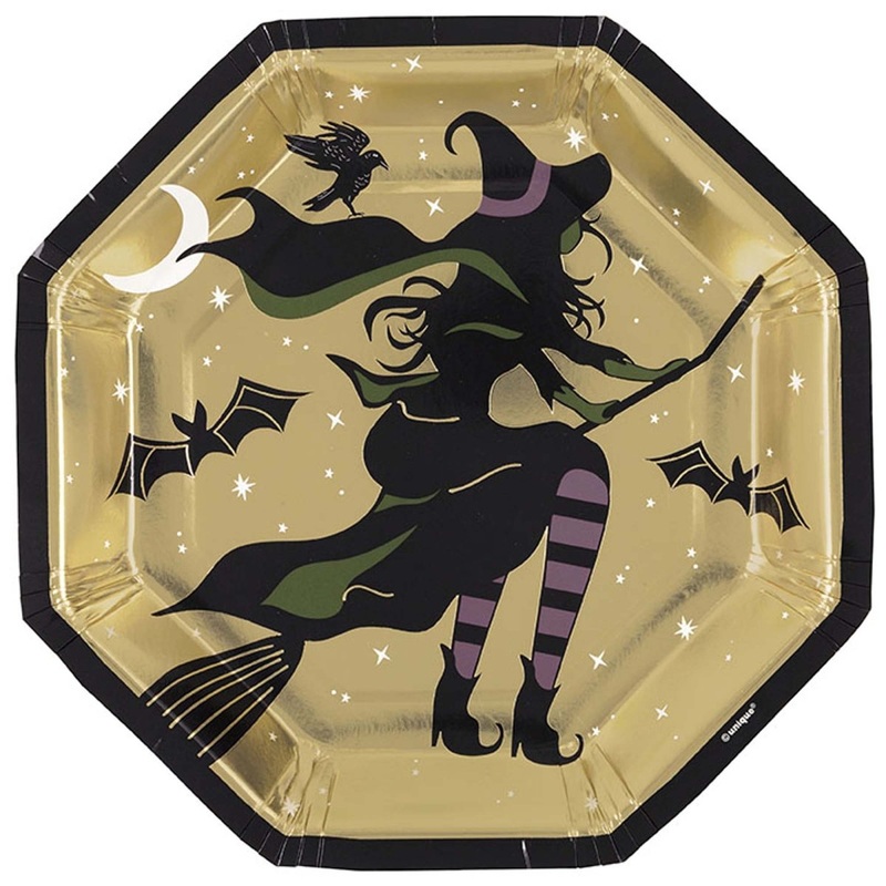 Celestial Halloween Large Octagon Shaped Lunch Paper Plates, 8 Inches, 8 Count