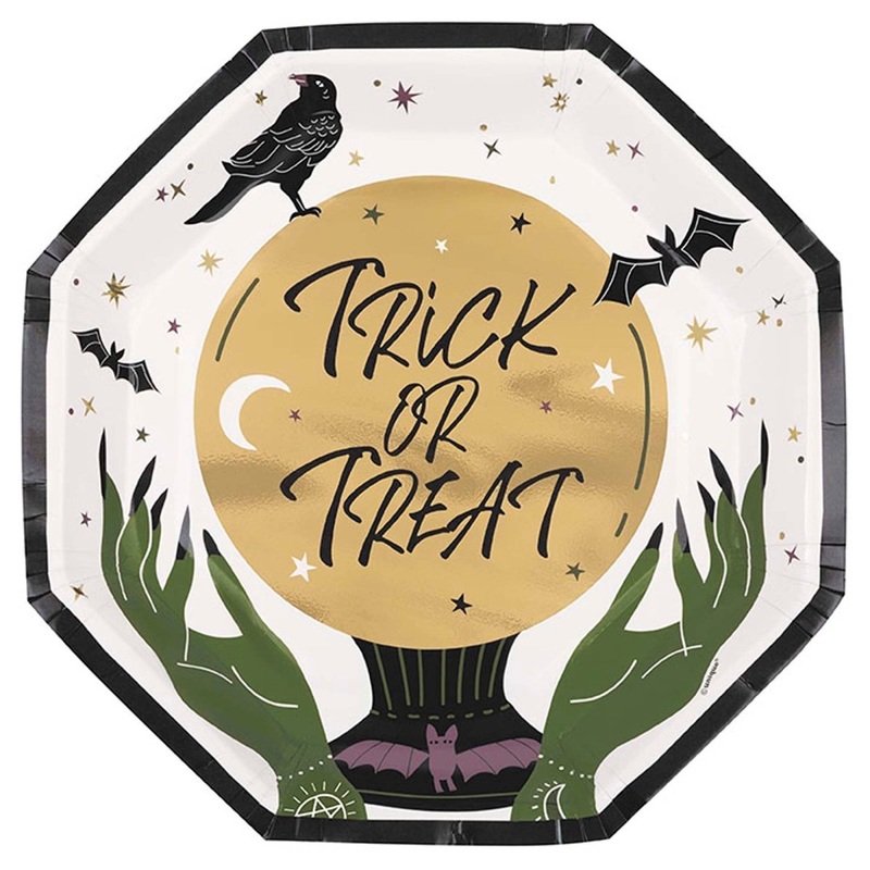 Celestial Halloween Large Octagon Shaped Lunch Paper Plates, 9 Inches, 8 Count