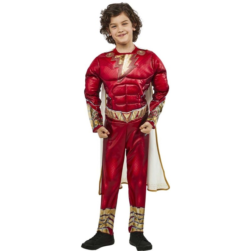 DC Shazam Costume for Kids, Red Padded Jumpsuit with Cape S