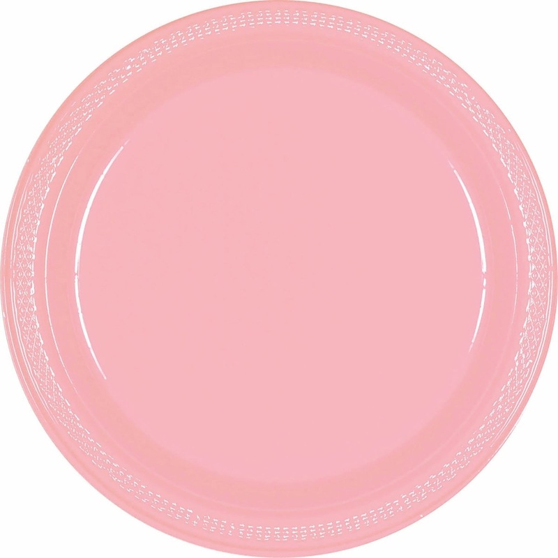 New Pink Large Round Lunch plastic Plates, 10.25 Inches, 20 Count
