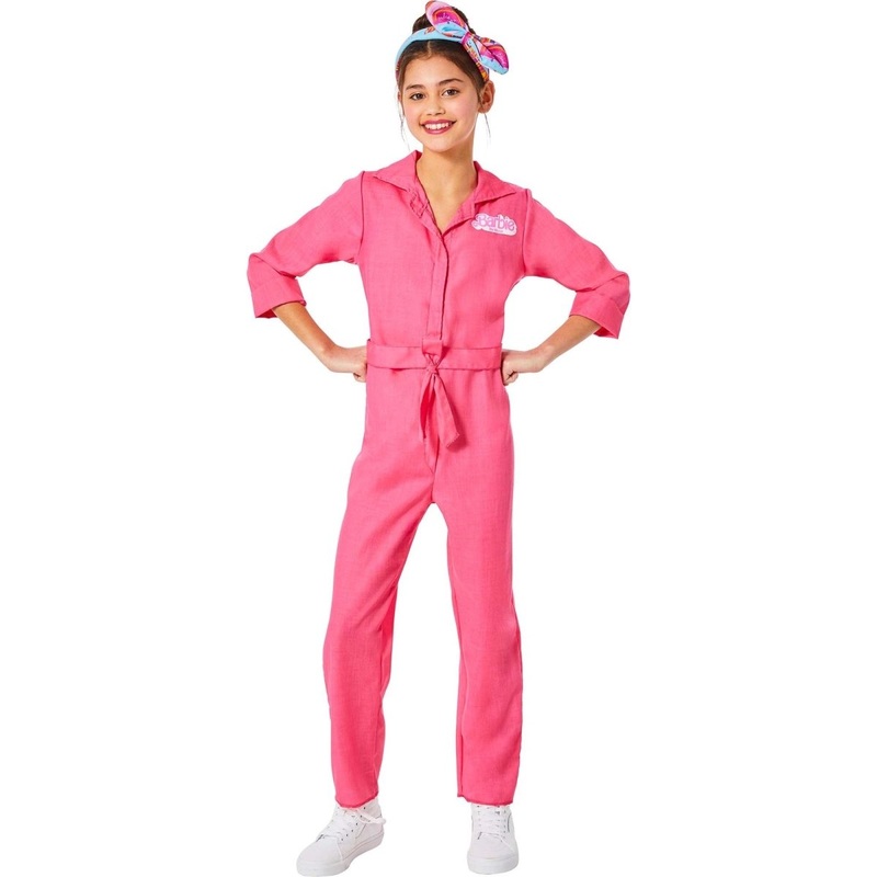 Barbie Pink Utility Jumpsuit Costume for Kids, Pink Jumpsuit and Headband M