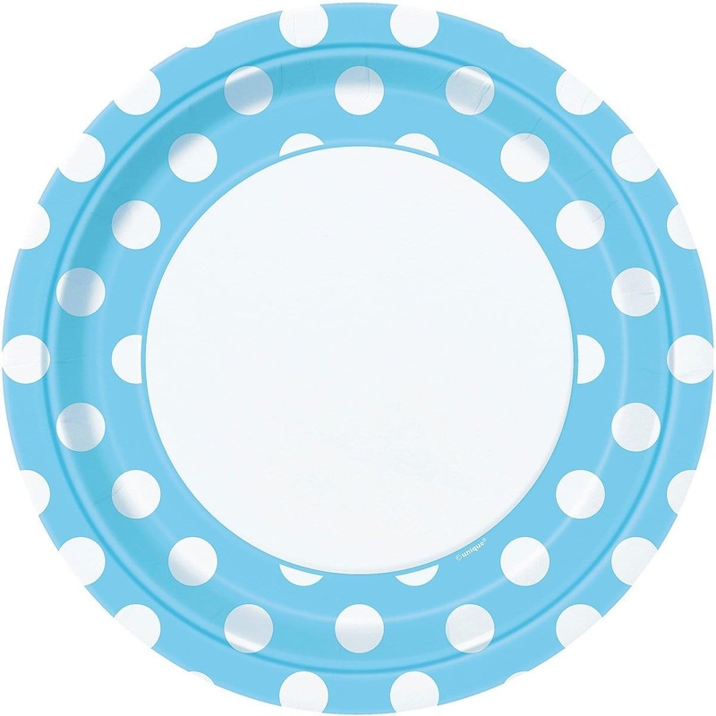 Powder Blue Dots paper plates 9 inches, 8 per package