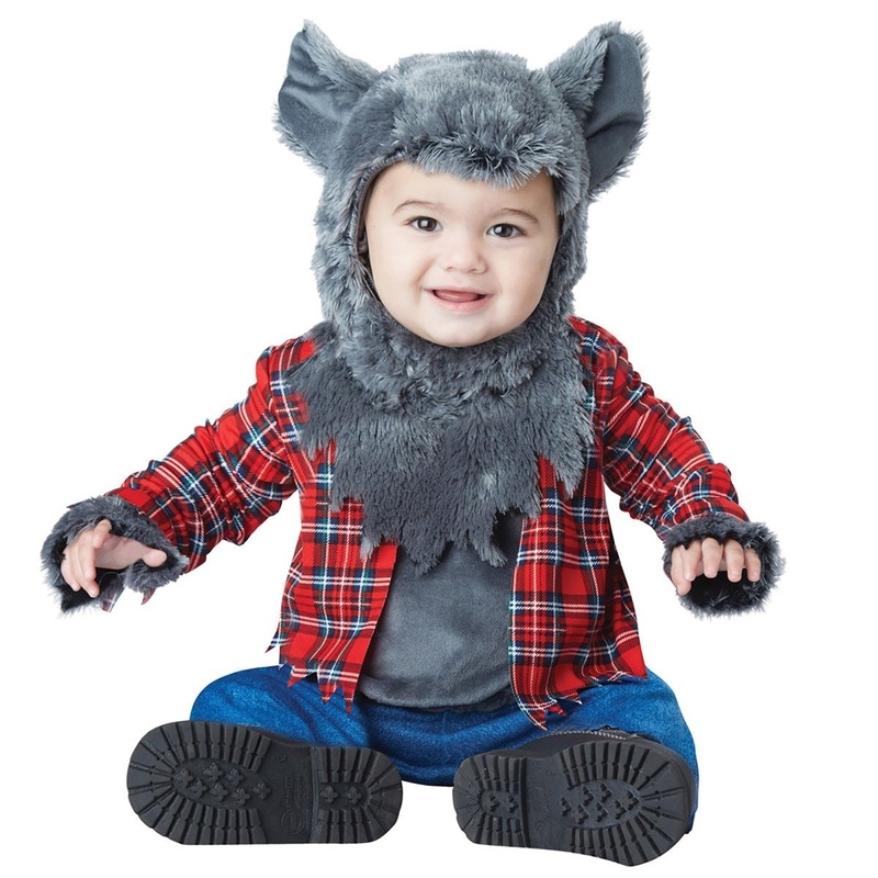 Wittle Werewolf Costume for Babies, Plaid Shirt with Attached Fur 12-18M