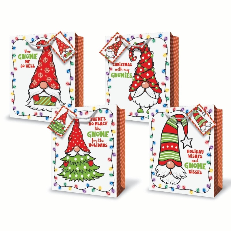 Large Gnome Christmas Gift Bag, Assortment, 1 Count