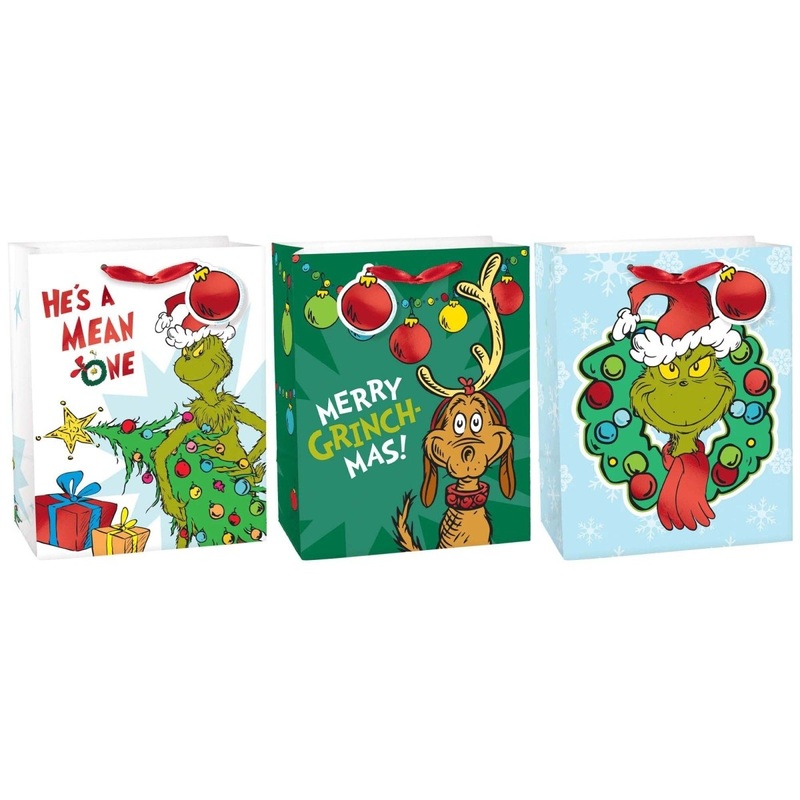 The Grinch Medium Christmas Gift Bags, 3 Count