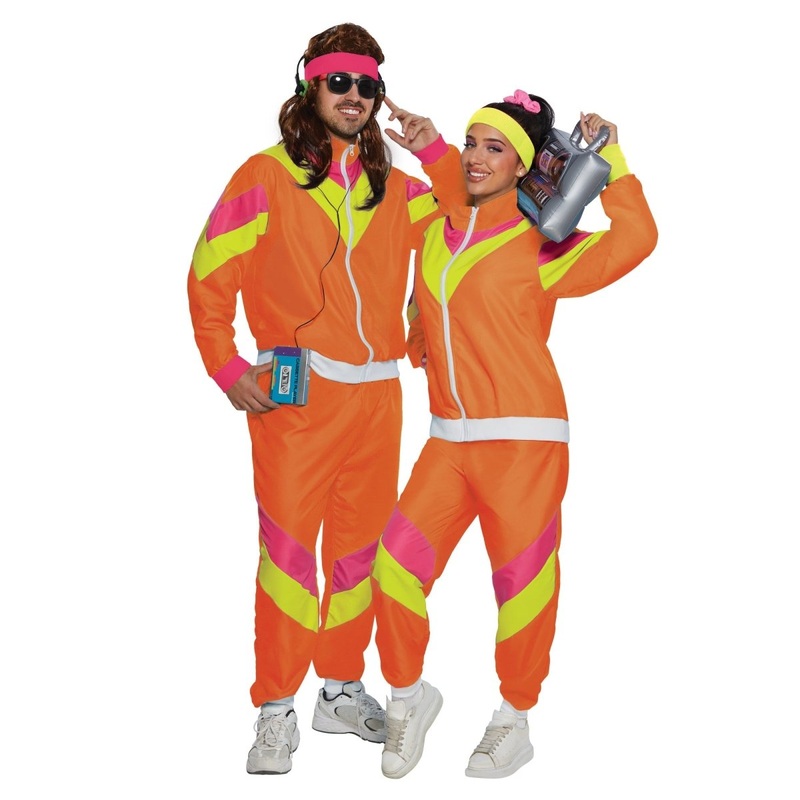 80s Plus Size Costume for Adults, Orange Vest and Pants XXL