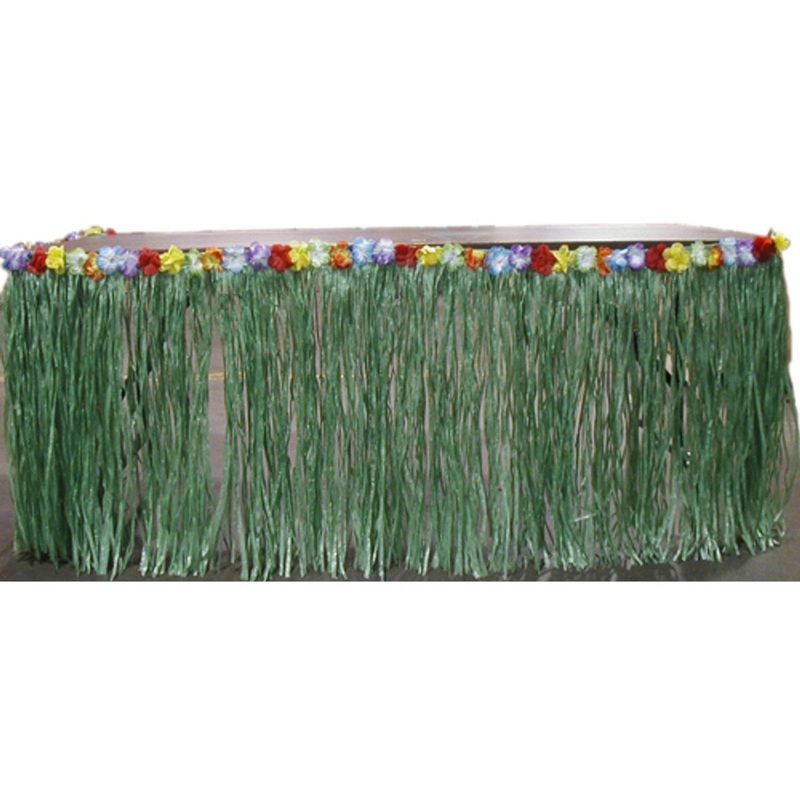 Luau Table Skirt With Flower, Green, 1 Count