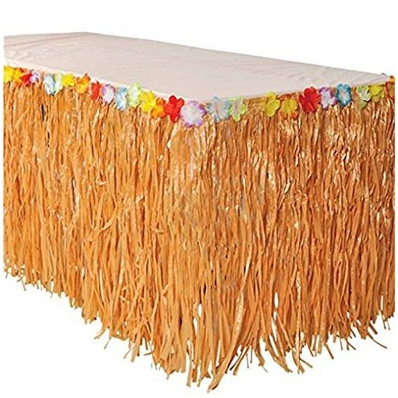 Luau Table Skirt With Flower, Natural, 1 Count