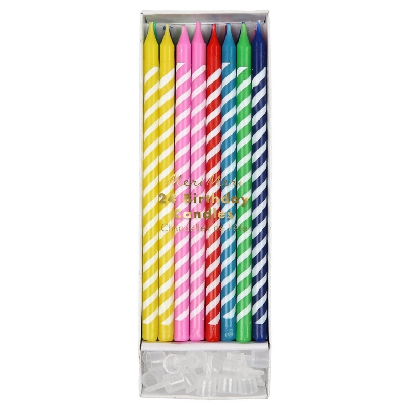 Stripped Birthday Cake Candles Rainbow, 6 Inches, 24 Count