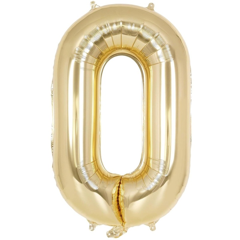 White Gold Number 0 Foil Balloon, 40 Inches, 1 Count