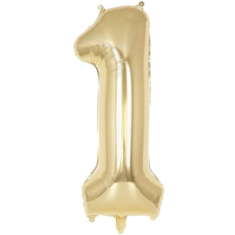 White Gold Number 1 Foil Balloon, 40 Inches, 1 Count