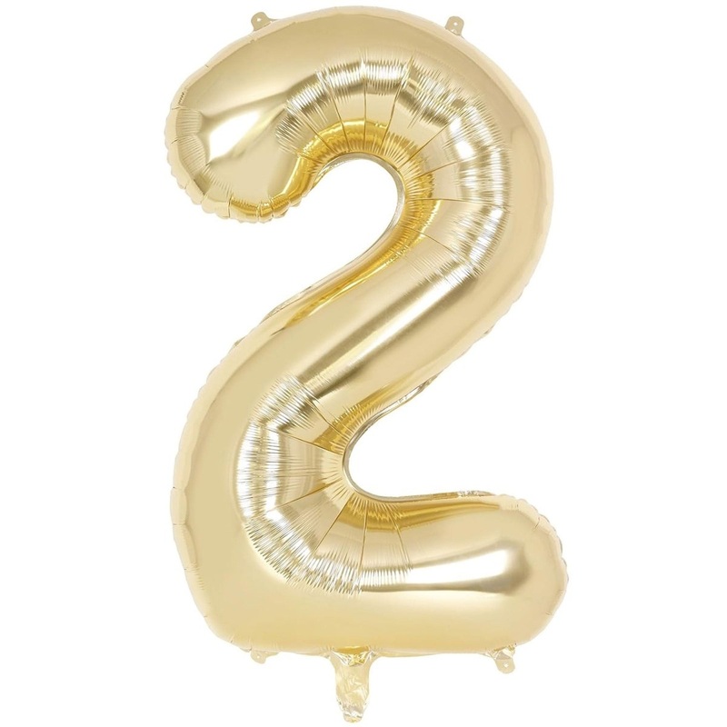 White Gold Number 2 Foil Balloon, 40 Inches, 1 Count