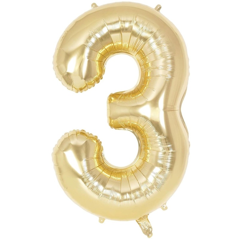 White Gold Number 3 Foil Balloon, 40 Inches, 1 Count