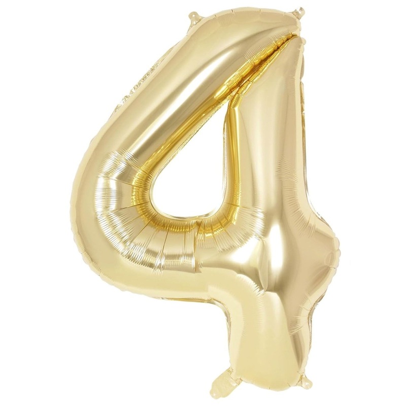 White Gold Number 4 Foil Balloon, 40 Inches, 1 Count