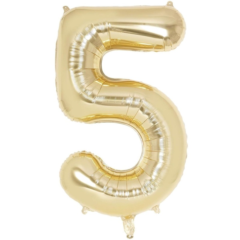 White Gold Number 5 Foil Balloon, 40 Inches, 1 Count