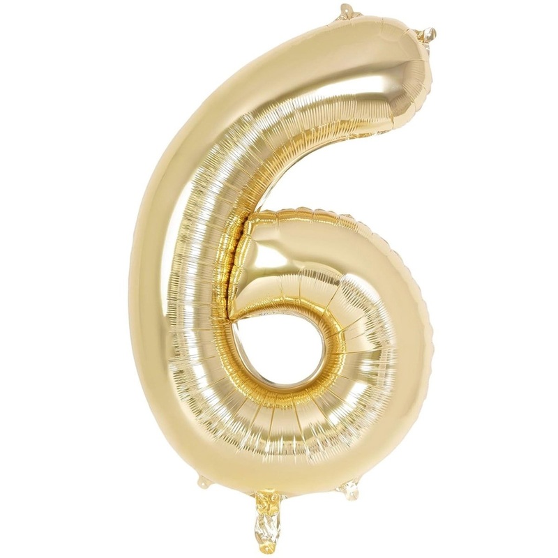 White Gold Number 6 Foil Balloon, 40 Inches, 1 Count