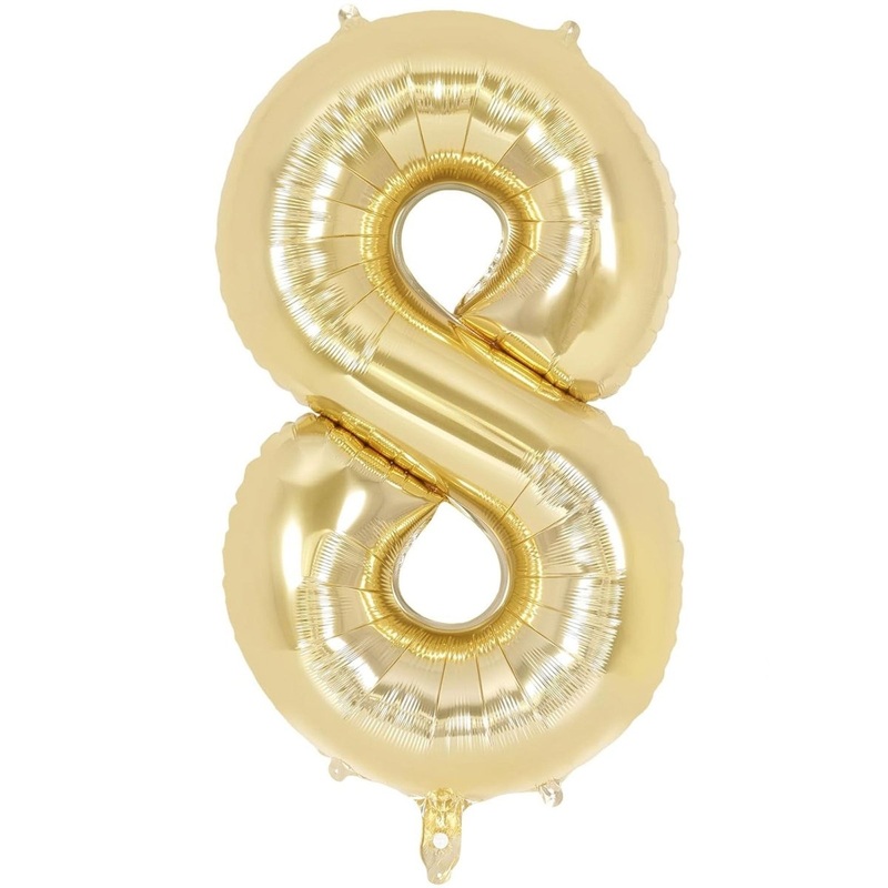 White Gold Number 8 Foil Balloon, 40 Inches, 1 Count