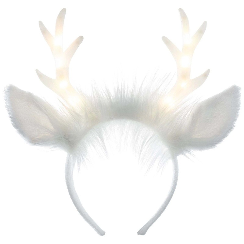 White Light-Up Antlers Headband, 1 Count