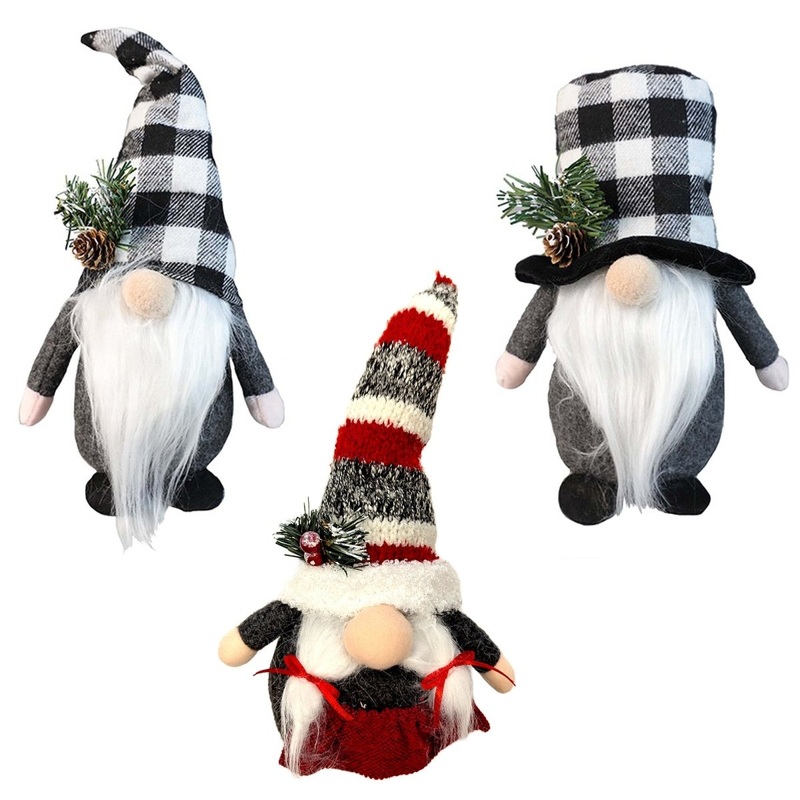 Fabric Standing Santa Gnome with Checkered Hat, 8 Inches, Assortment, 1 Count