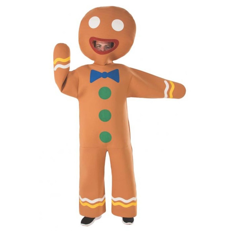 Gingerbread Man Costume for Adults, Jumpsuit and Headpiece One Size