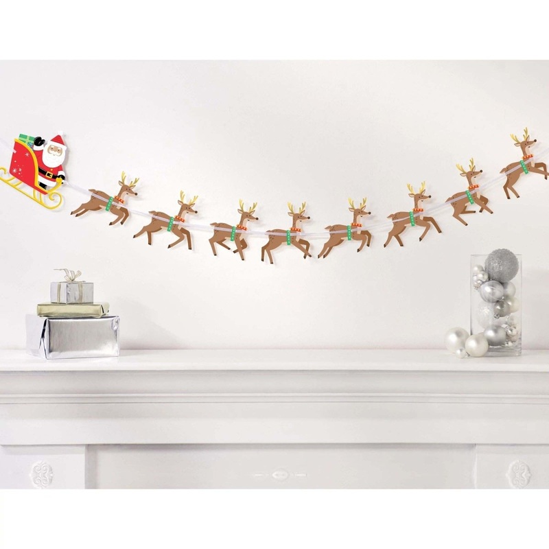 Santa & Reindeer Paper Christmas Banner, 1 Count