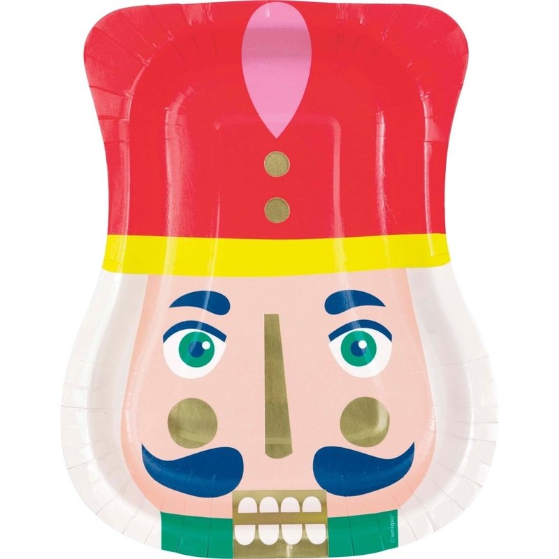 Vibrant Christmas Large Nutcracker Shaped Lunch Paper Plates, 9 Inches, 8 Count