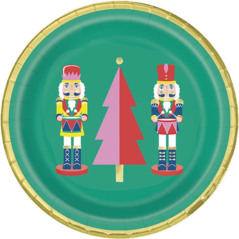 Vibrant Christmas Small Round Dessert Paper Plates, 7 Inches, 8 Count