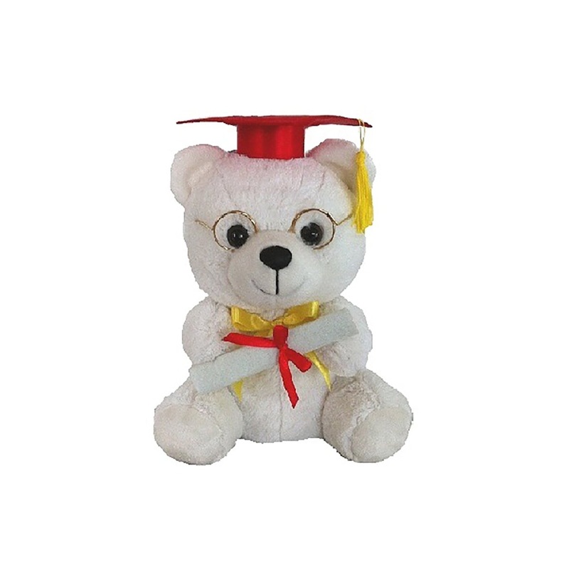 White Graduation Bear with Red Hat, 7 Inches, 1 Count
