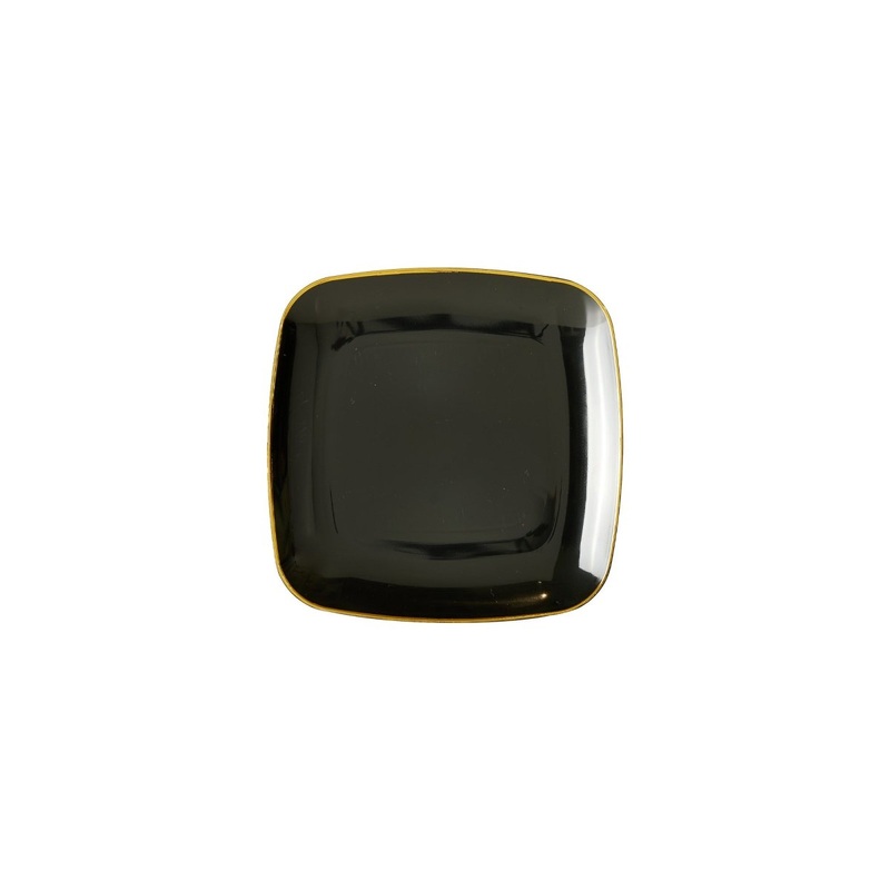 Black Premium Quality Large Square Lunch Plates with Gold Rim, 7.25 Inches, 10 Count