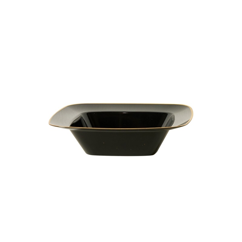 Black Premium Quality Square Bowls with Gold Rim, 12 Oz, 10 Count