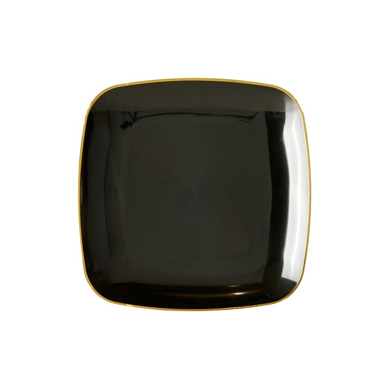 Black Premium Quality Square Plates with Gold Rim, 8.5 Inches, 10 Count
