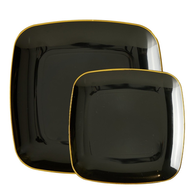 Black Premium Quality Square Plates with Gold Rim Combo, 30 Count