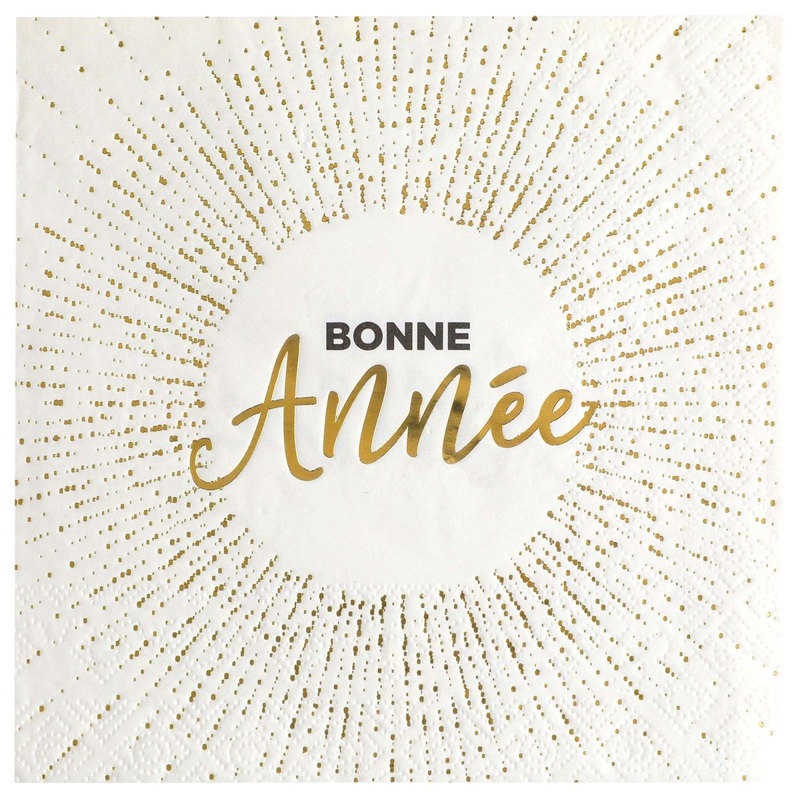 "Bonne Anne" Large Lunch Napkins, White and Gold, 10 Count
